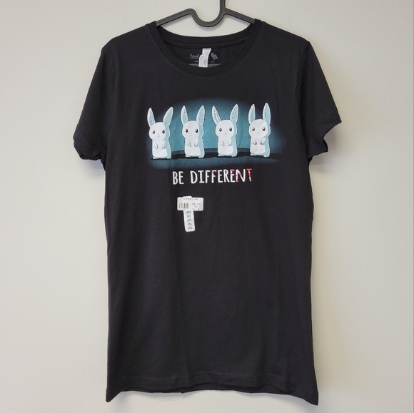 Teeturtle Glow In the Dark Rabbit  Be Different T-Shirt Black XL - Picture 7 of 7